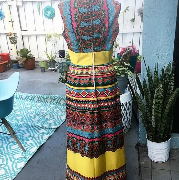 Vintage Gregg Draddy Multicolor Maxi Dress sz M - Picture 3 of 4